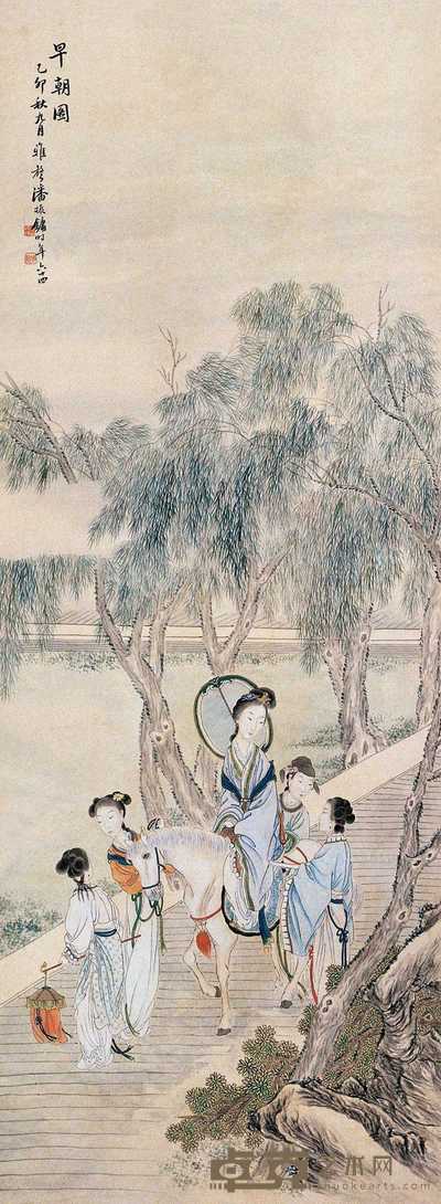 潘振镛 1879年作 早朝图 立轴 129×47.5cm
